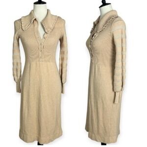 The Knit Group Vintage Ruffle Collar Dress Long Sleeve Stretch Knee Length Sz 12